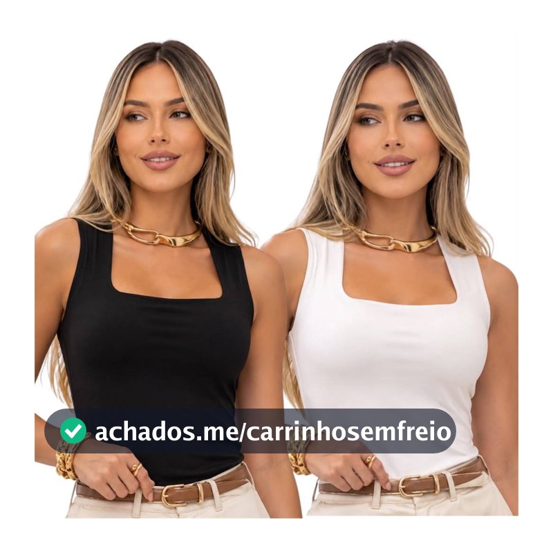 kit 2 Blusa Regata Feminina Decote Quadrado Básica Moda Elegante Blusinha Suplex Forro Academia Social