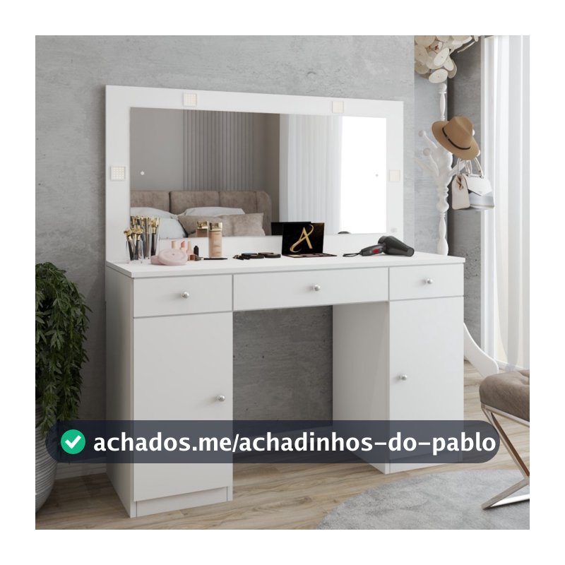 Penteadeira Camarim Margot 2 Portas 3 Gavetas Porta Jóias Branco - Panorama Móveis