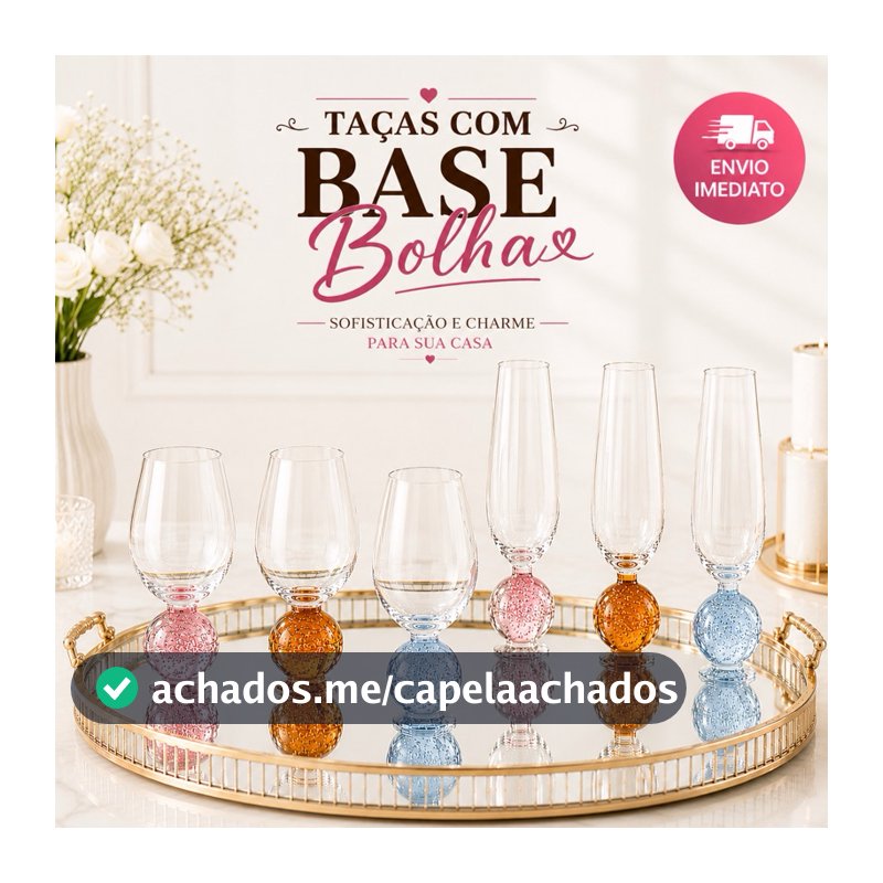 Conjunto Taça Kit 2, 4, 6 Unidades Vidro Transparente 350ml Esfera Orbe Mel Azul Rosa Bubble Luxo Água Vinho Espumante