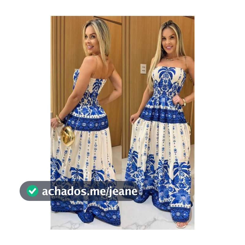 Vestido LONGO Verão Estampado Azul Tomara que Caia Com Elastex
