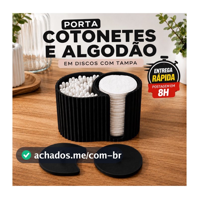 Porta Cotonetes e Algodão em Disco com Tampa - Organizador para Banheiro e Maquiagem
