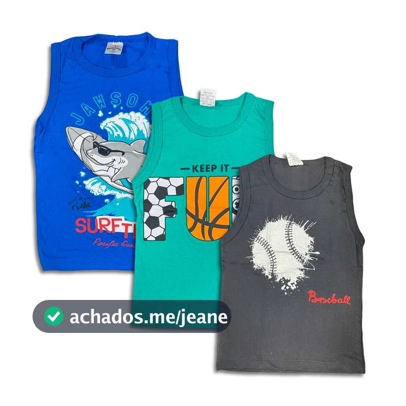 Kit 2 Camiseta Regata Infantil Menino Estampada 1 a 16 Anos 100% Algodão