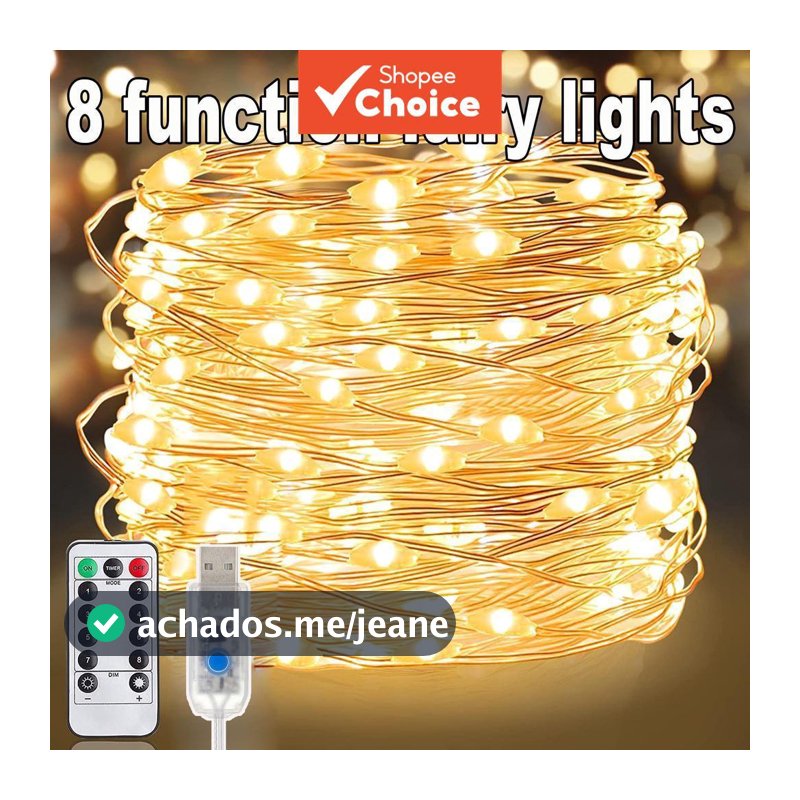 20m 200 Luzes De Fadas LED Alimentadas Por USB Com Controle Remoto De 13 Teclas , Guirlanda Cintilante De Fio De Cobre À