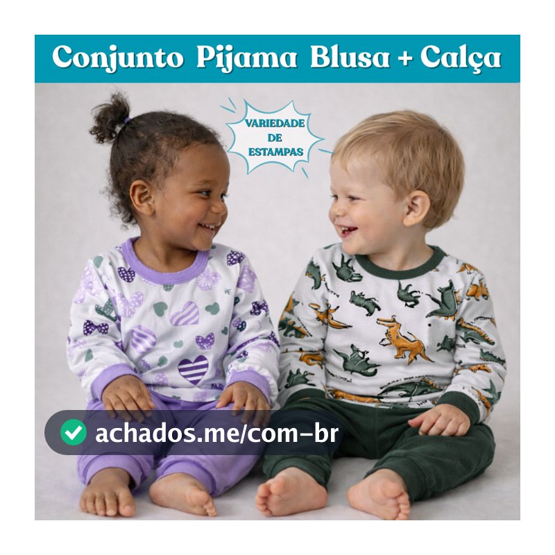 Kit de 4, 2 e 1 Conjunto Infantil Pijama Manga Longa Estampada e Calça 100% Algodão
