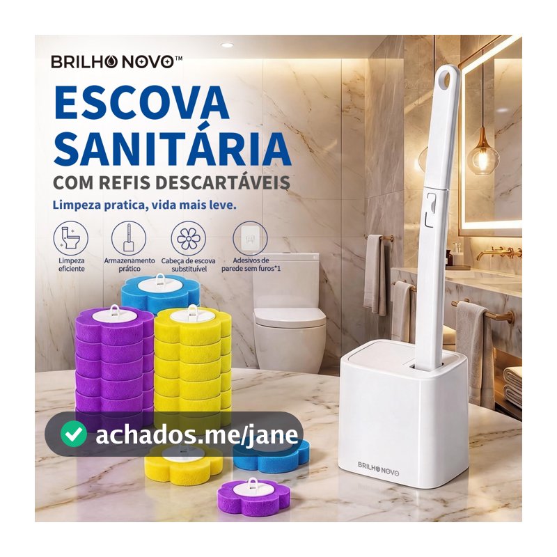 BRILHO NOVO Escova Sanitária com Cabeça Substituível e Refis Descartáveis | Base + 6, 12, 18, 24 ou 36 Refis