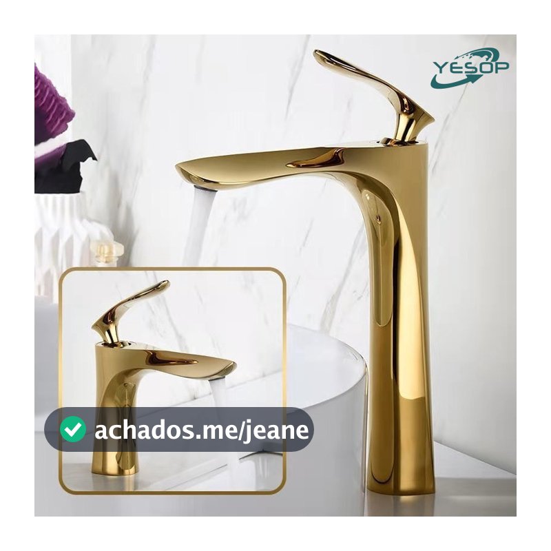 Torneira Dourada Banheiro Bica Alta Monocomando Misturador Inox Luxo 30cm/18cm Cromada/Preto Yesop