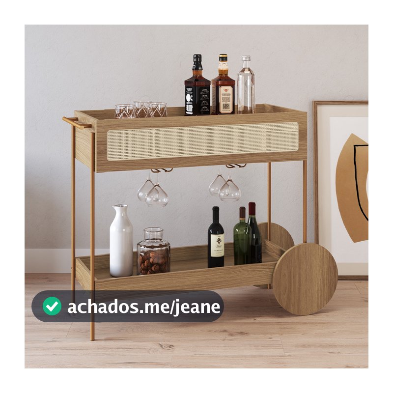 Carrinho Bar Com Porta Taças Industrial Indy A03 Hanover Dourado - Lyam Decor