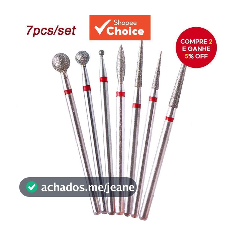 7 peças de brocas diamantadas para cutículas, kit 3/32 para brocas de unhas, furadeira elétrica para manicure e