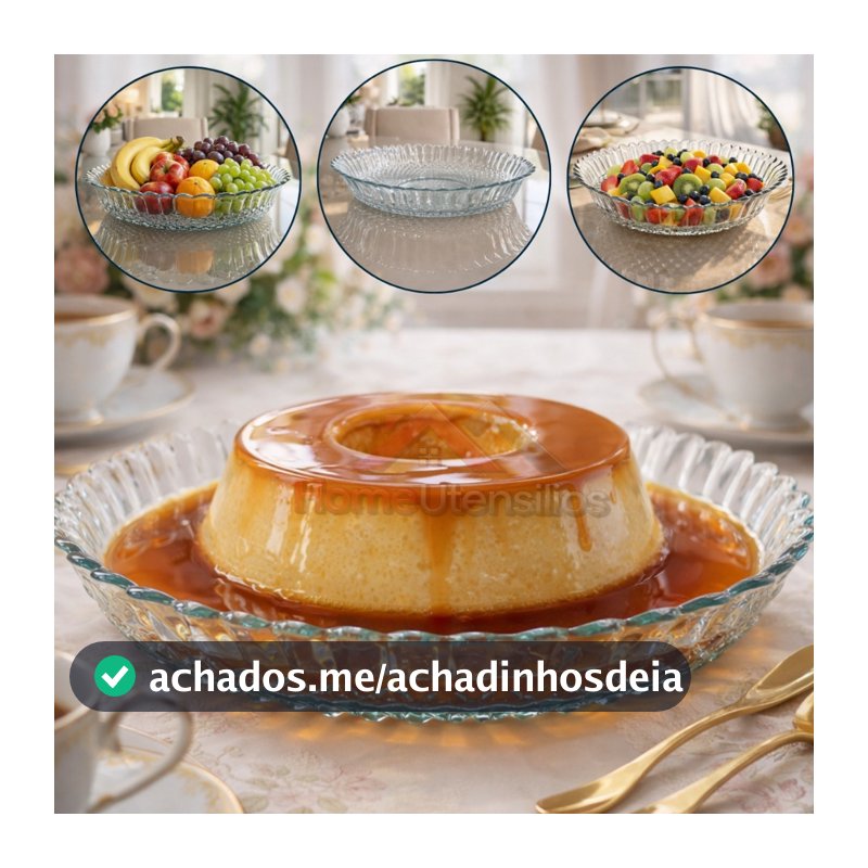 Prato Com Borda Em Vidro Centro De Mesa Para Bolo Pudim Torta E Frutas Multiuso 30 CM