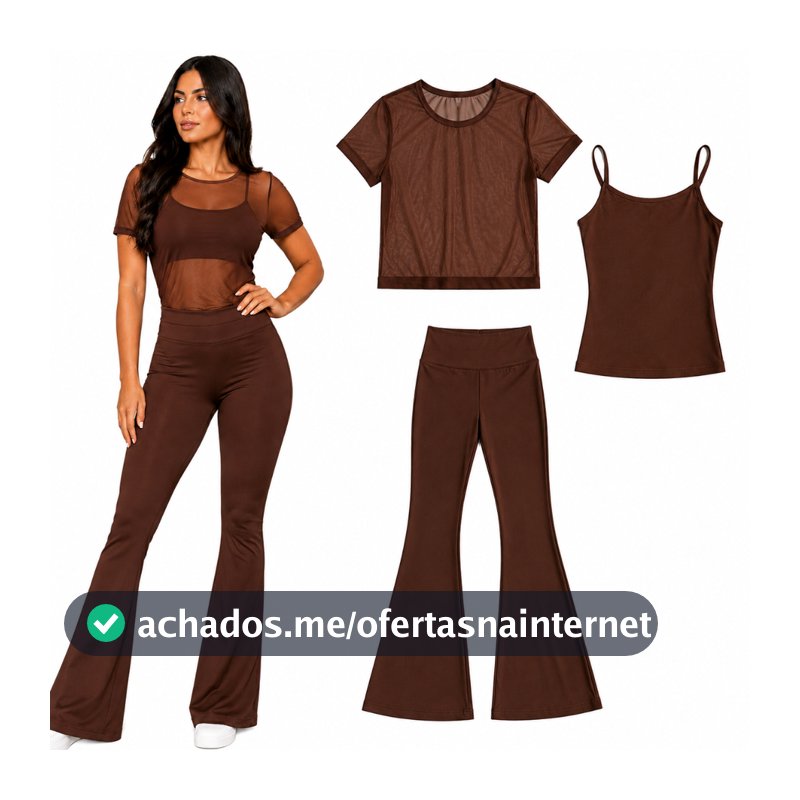 Kit Feminino 3 Peças Calça Bailarina Suplex + Blusa Tule Manga Curta + Regata Alça Fina