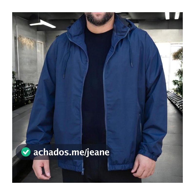 Jaqueta Corta Vento Plus Size Masculina Impermeável Capuz Zíper Treino Corrida