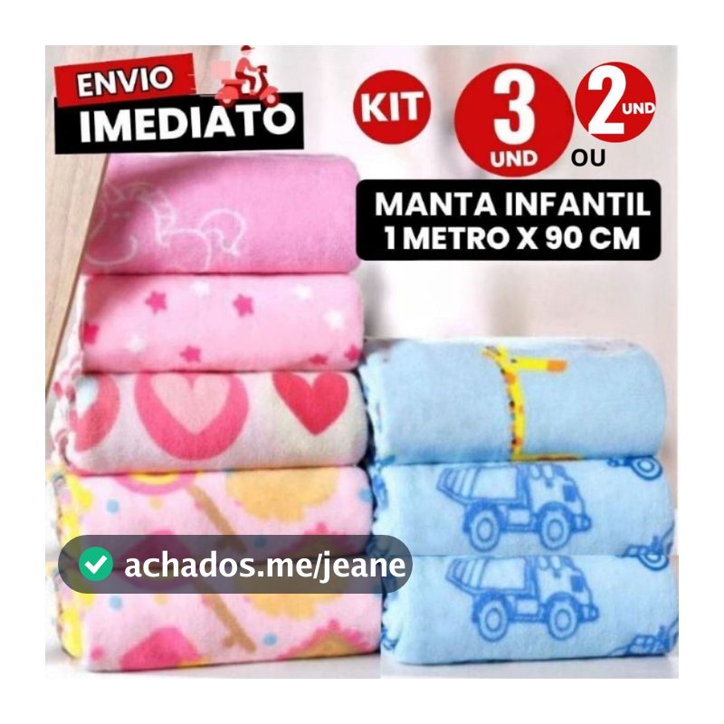 Kit 3 ou 2 Manta  bebê Cobertor Do Bebe Mantinha Microfibra Estampada Kit Maternidade 1 MT x 90 Cm