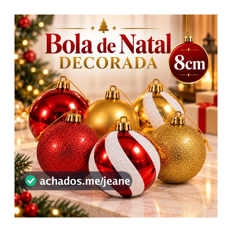 Kit Bolas de Natal 8cm Grande Decoradas para Árvore Premium Luxo Enfeite Natalino Brilhante Vermelho Dourada