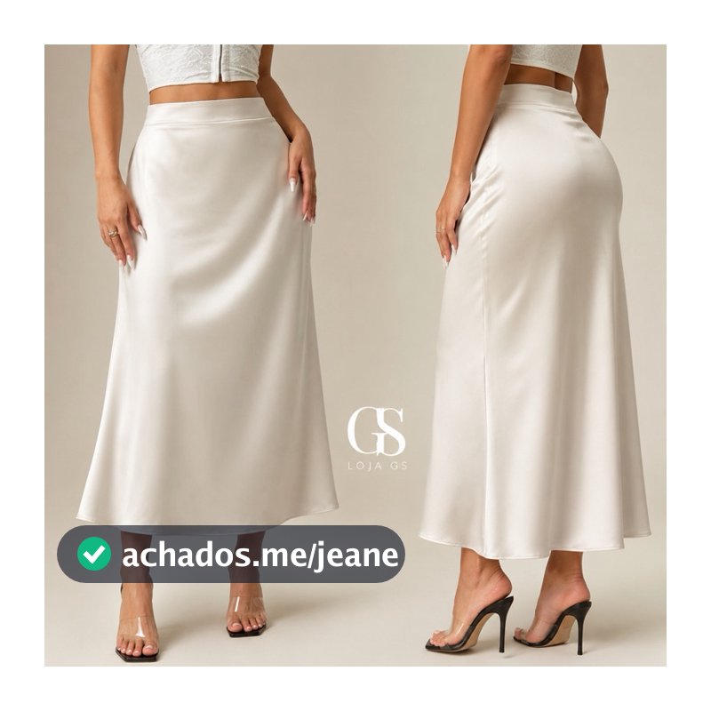 Saia Midi Cetim Longa Elegante Feminina Luxo Festa Brilhosa Cintura Alta Moda 2026