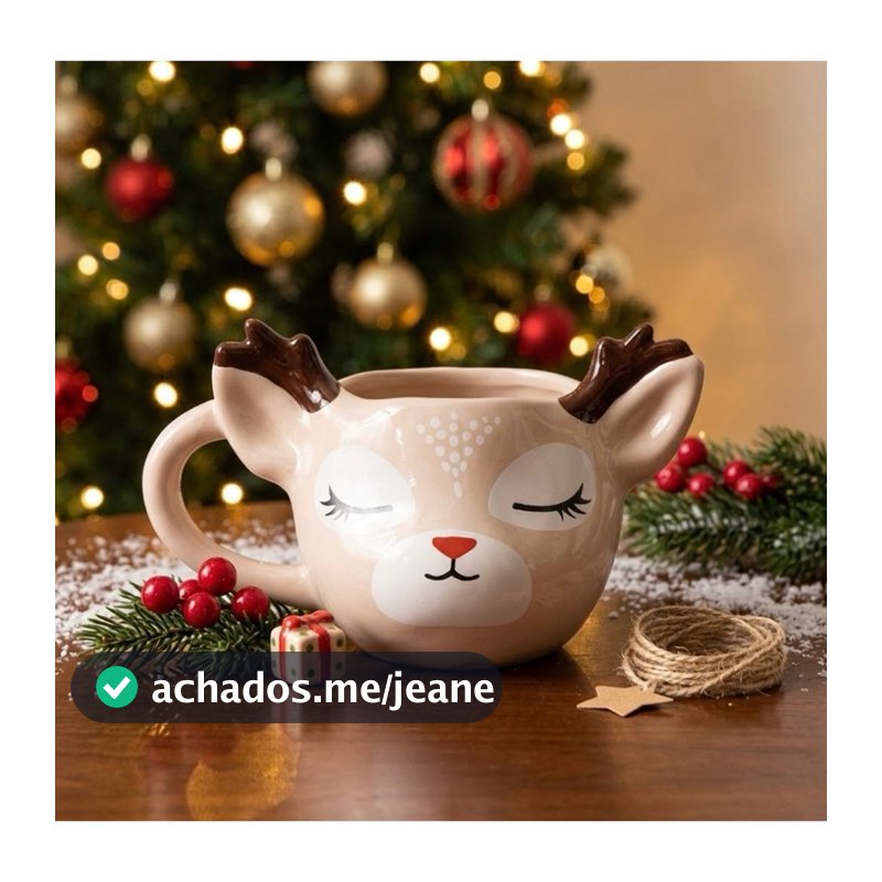 Caneca 3D rena natal decoração natalina 200ml