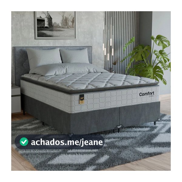 Cama Box Queen + Colchão Comfort Class Pillow Top 158x198cm  Branco/suede Cinza