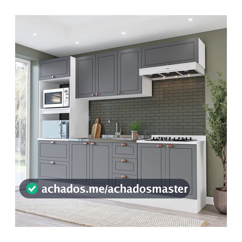 Cozinha Pérola com Rodapé 5 Peças Torre Quente Aéreo 3 Portas Balcão 120 Balcão 80 e Basculante Yesc