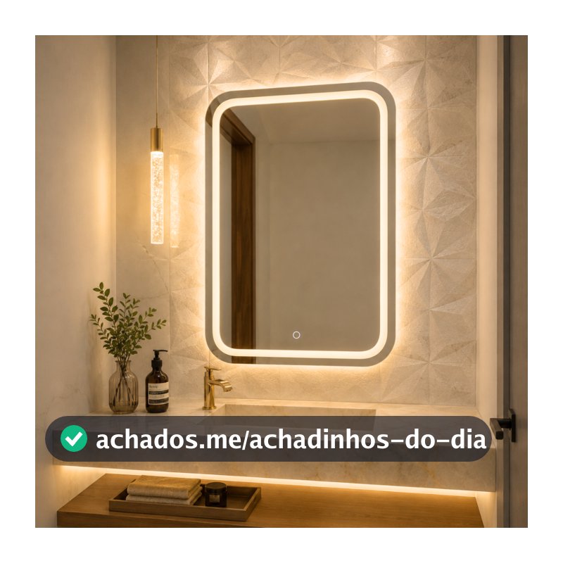 Espelho Retangular Jateado 3 TONS DE LED cantos arredondados Várias Medidas