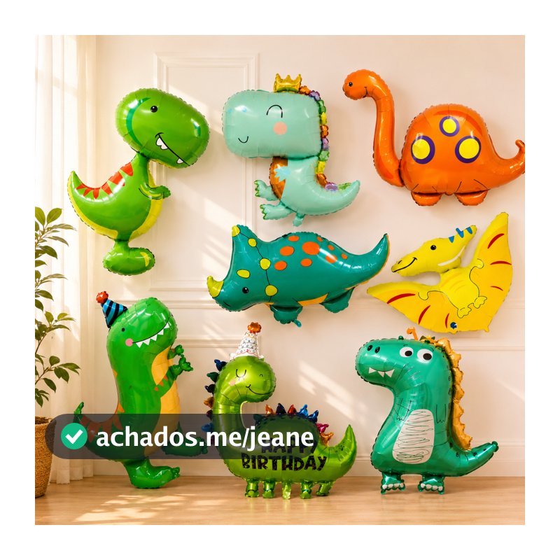 Kit 5 Balão Dinossauro 4D Gigante Metalizado Baby Premium Sortidos 100cm