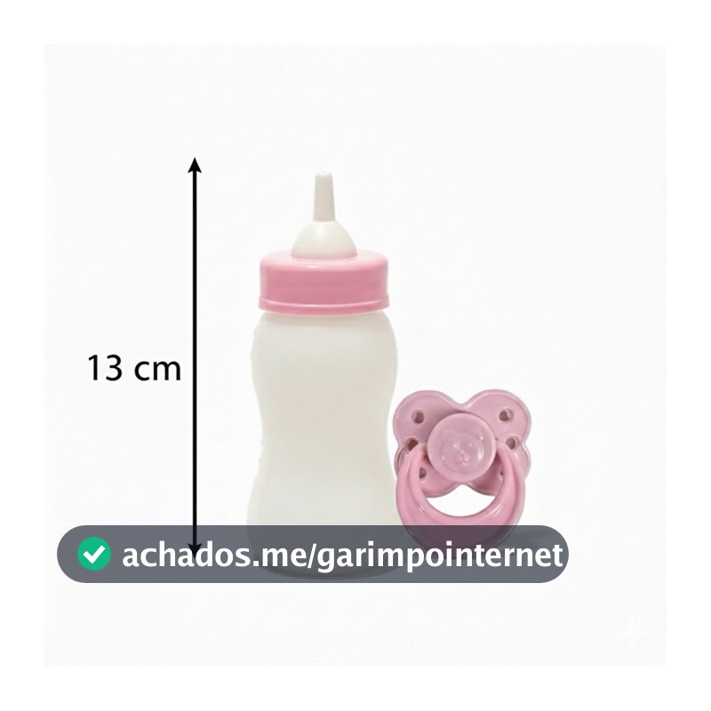 Mamadeira para boneca com Chupeta Rosa 13cm – Acessório para Boneca Bebê Reborn ou Brinquedo Infantil