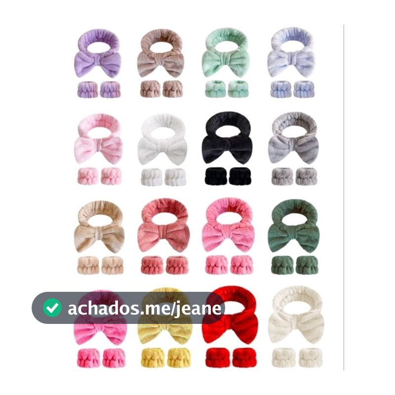 KIT 3PCS FAIXA DE CABELO E PUNHO PARA SKINCARE MAQUIAGEM