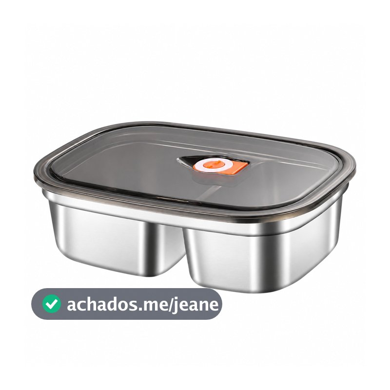 Marmita Inox 1200ML Com Tampa 2 Divisórias Pote Para Alimentos Micro-ondas