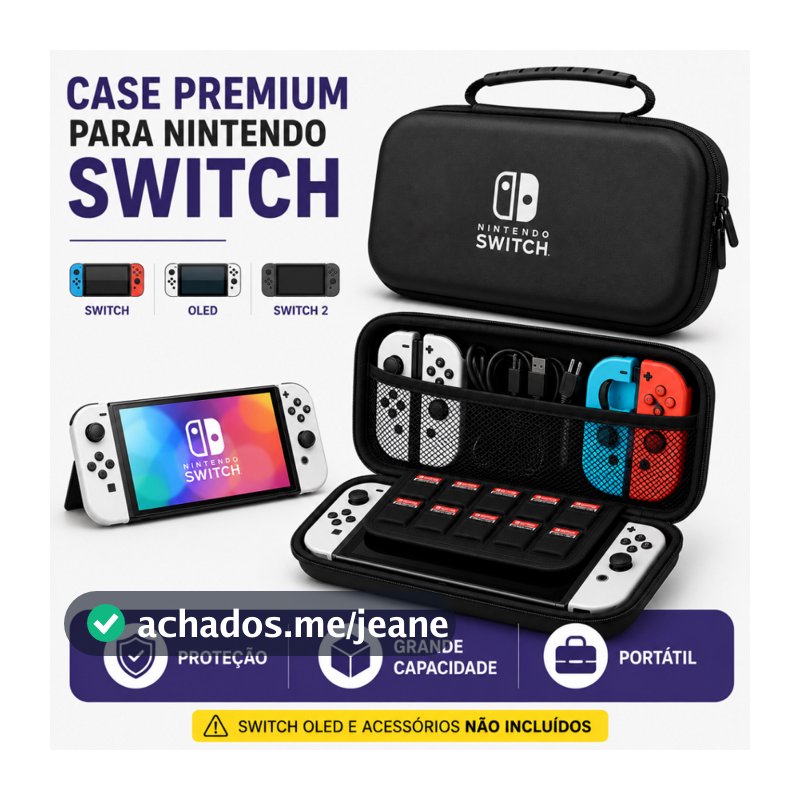 Estojo Case em EVA para Nintendo Switch V1 V2 Switch OLED e Switch 2 com 8 Slots para Jogos e Espaço para Acessórios