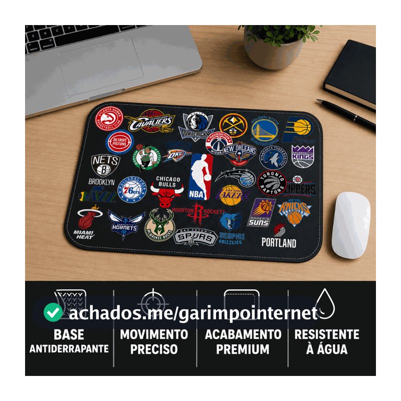 Mousepad 35x24 Personalizado NBA em Couro Sintético alta qualidade e costura reforçada