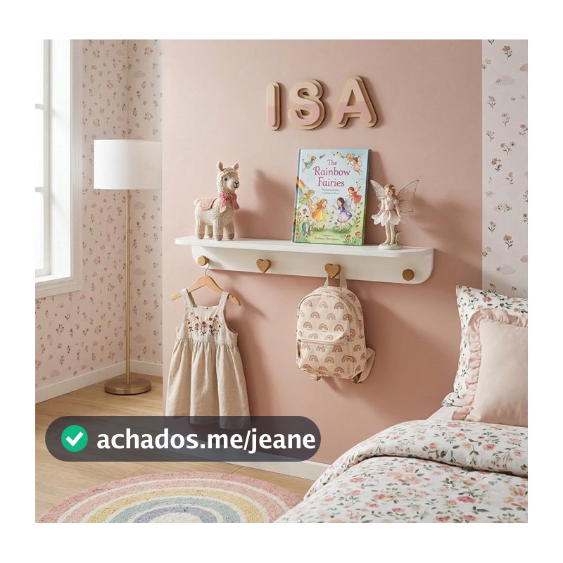 Prateleira de Parede  Infantil com Cabideiro de Madeira Isa