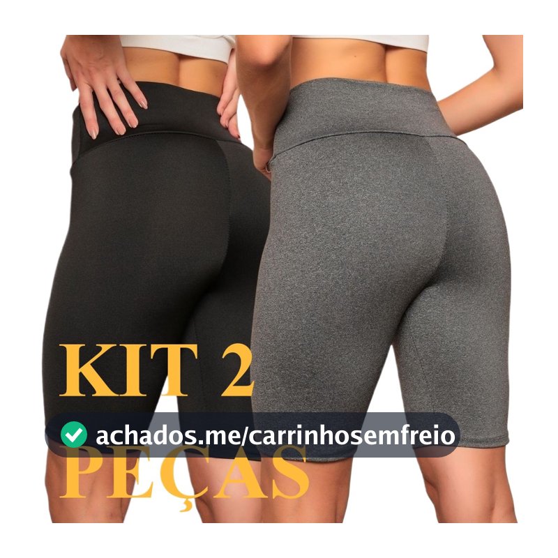 KIT 2 Bermuda Legging Feminino Suplex Cintura Alta Academia Yoga Ciclismo Zero Transparência