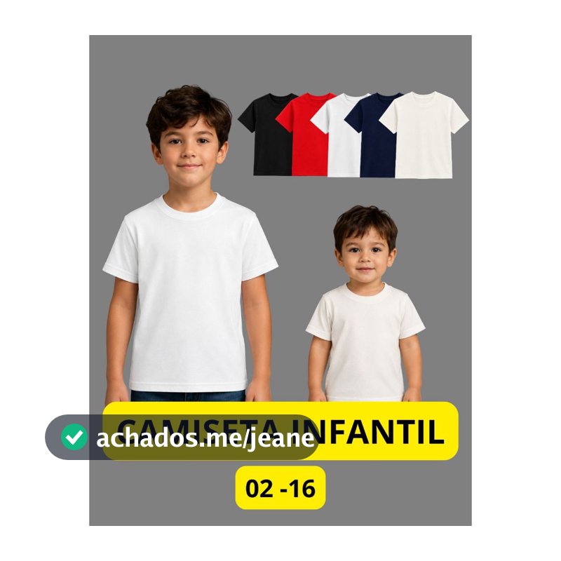 Camiseta Infantil Lisa Básica 100% Algodão Confortável