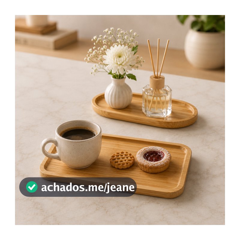 Bandeja de Bambu Natural Decorativa Retangular e Oval Elegante Cafe Mesa Posta Petisqueira