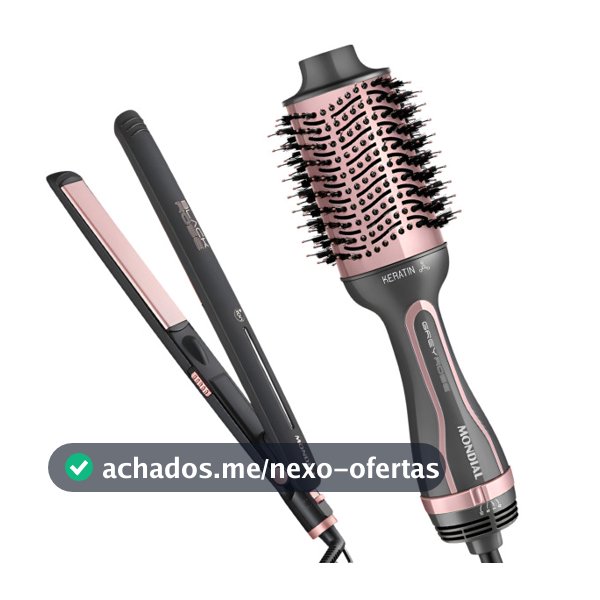 KIT Escova Secadora ES11 Keratin Chapinha P27 Tourmaline Mondial Bivolt Seca Alisa Modela