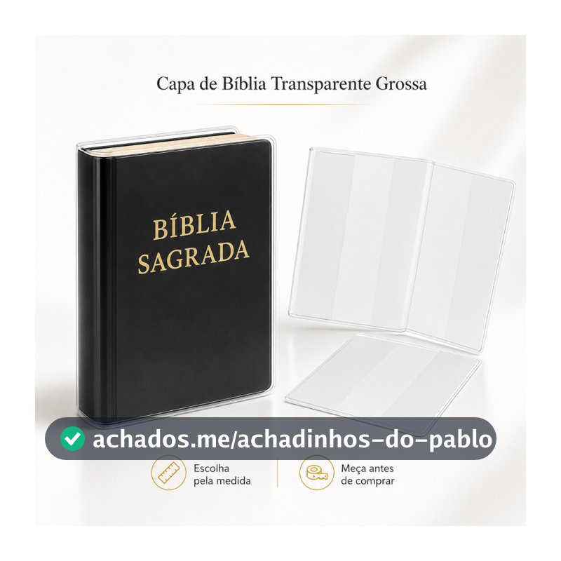Capa de Bíblia Transparente Grossa Para Vários Tamanhos Com Tabela de Medidas
