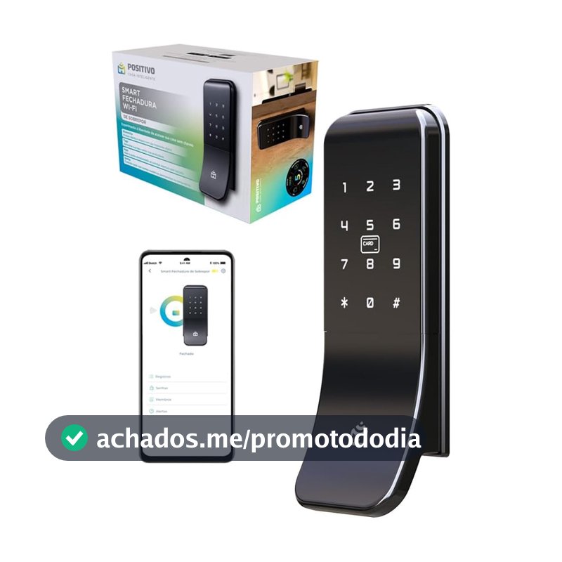 Fechadura Smart Wi-Fi de Sobrepor Positivo Casa Inteligente Abertura por Biometria, Senha, Tag e App