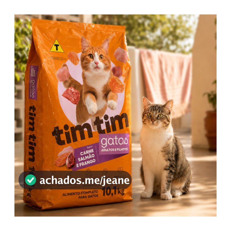 Ração Gato Filhote e Adulto 10kg Tim Tim Cat Sabor Salmão Frango Carne 27% Proteína