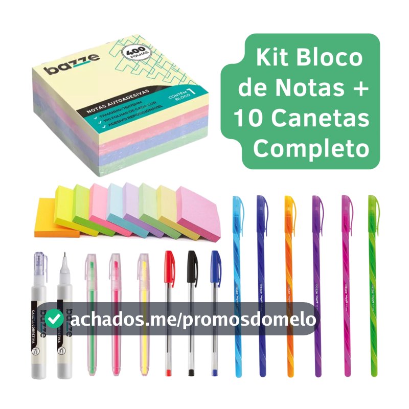 Kit Bloco Adesivo 400 Folhas Canetas Coloridas Marca Texto Ponta Fina Material Escolar Adesivo Fofo