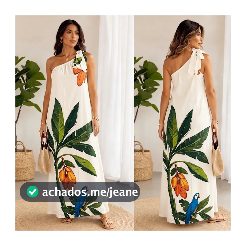 5015# Vestido Longo Feminino Um Ombro Estampa Tropical VES-5015/WE
