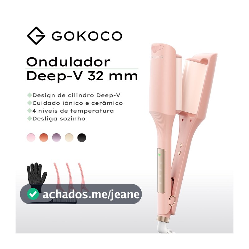 GOKOCO Modelador De Ondas 32mm Bivolt Com 30 Milhões De Íons Negativos E Cerâmica Turmalina Para Ondas Naturais E Volume