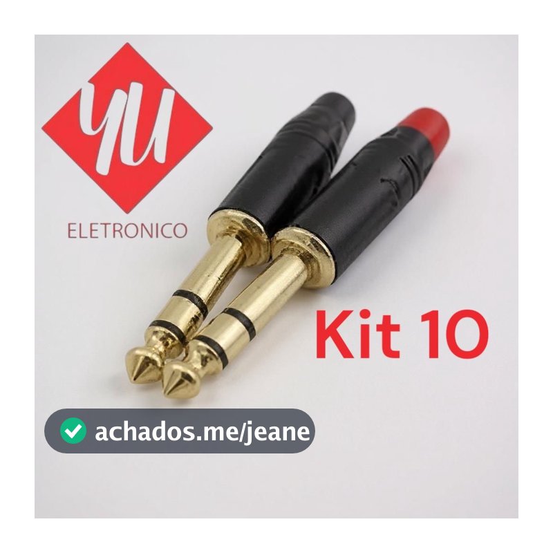 Kit 10 Conector P10 Estéreo TRS Banhado a Ouro – 10 Unidades Profissional