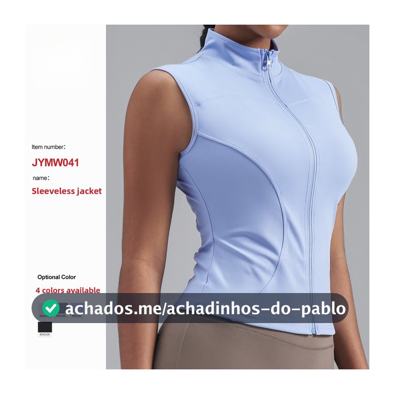 Nova jaqueta sem mangas com gola alta, elástica, Slim Fit, Brea