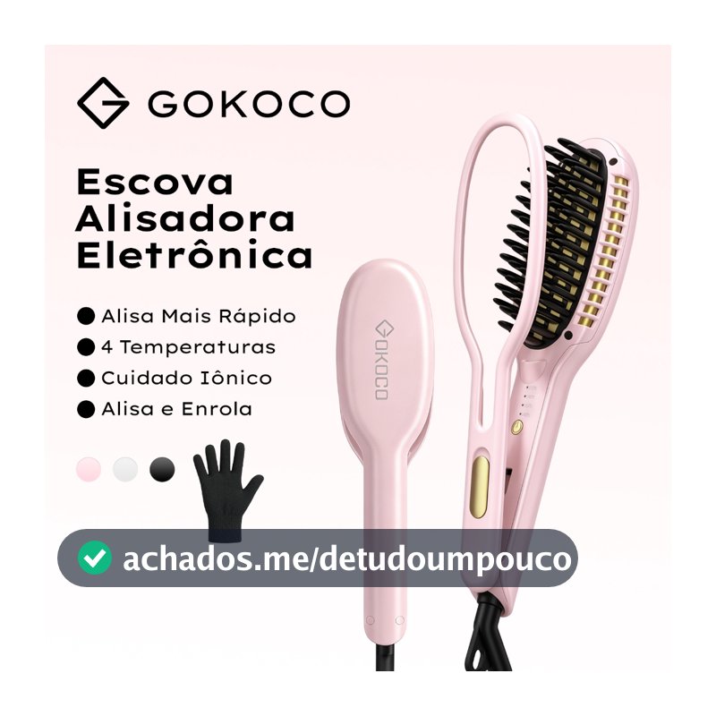 GOKOCO Escova Alisadora placas Alisa mais rápido 4 configurações de calor Cuidado capilar iônico Alisa e cacheia bivolt