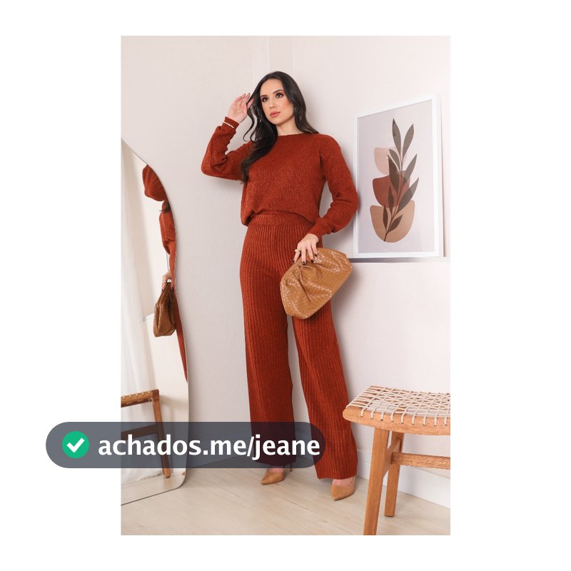 Conjunto Tricot Feminino Mousse Cropped e Calça Conjunto Blusa e Calça Inverno 2026