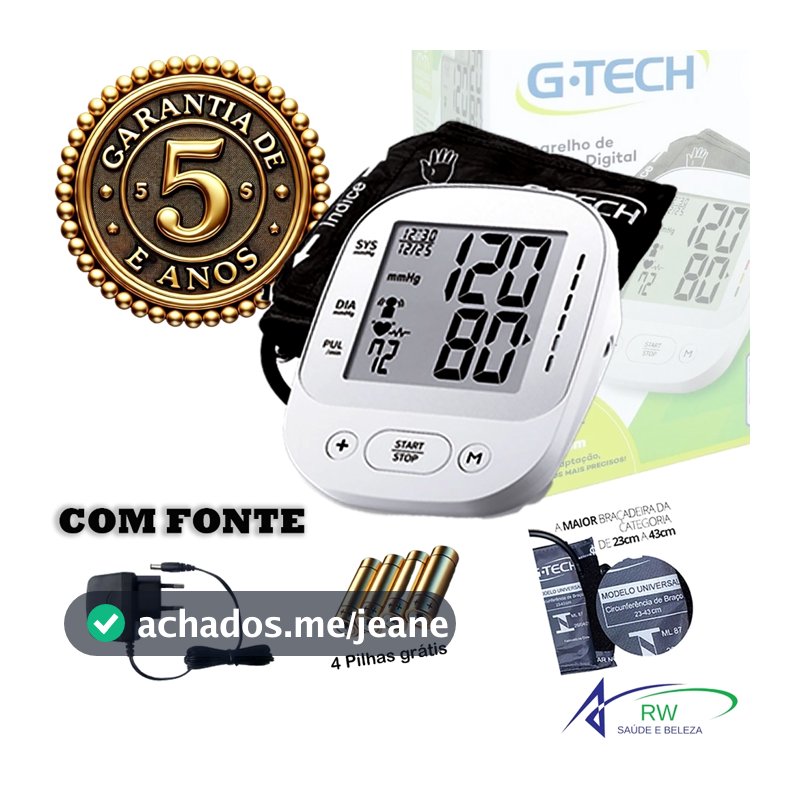 Aparelho De Pressão Digital Automático de Braço G-tech LA800 pilhas e Fonte 5 anos de Garantia
