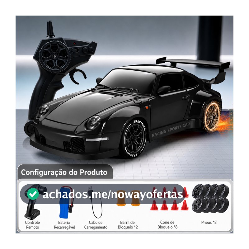 Carrinho Controle Remoto Drift 4x4 Alta Velocidade RC 2.4G Bateria Luzes Brinquedo Presente 1:24