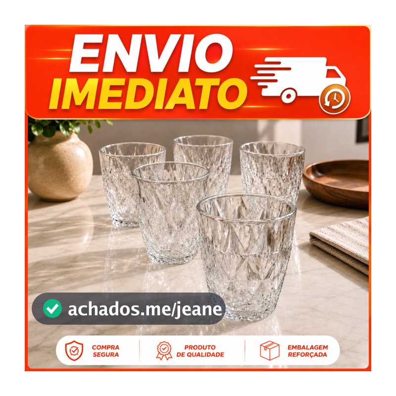 Jogo 12 Copos Diamond 300ml Vidro Grosso Diamante Luxo Resistente Transparente Elegante Moderno