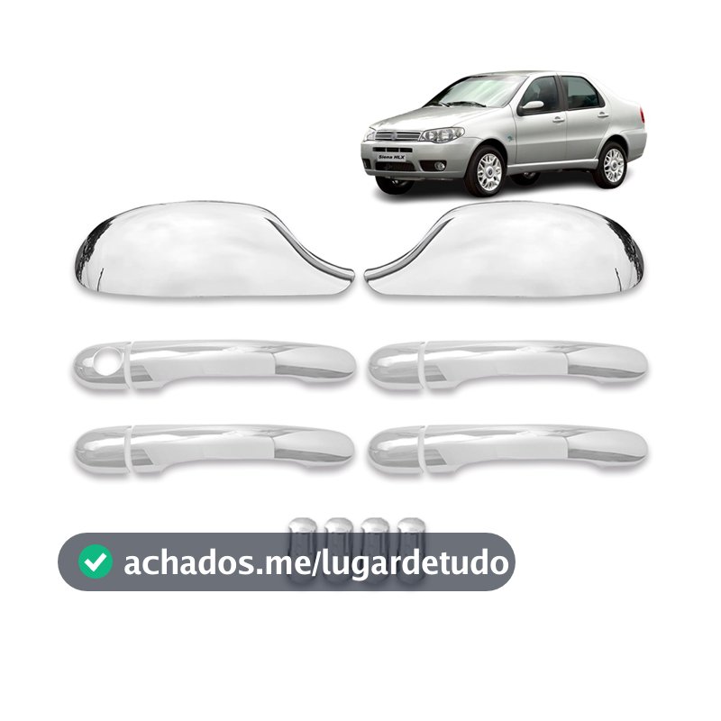 Kit 12 Apliques Cromados Maçanetas Retrovisores sem Pisca Tampas de Válvula Palio Siena G3