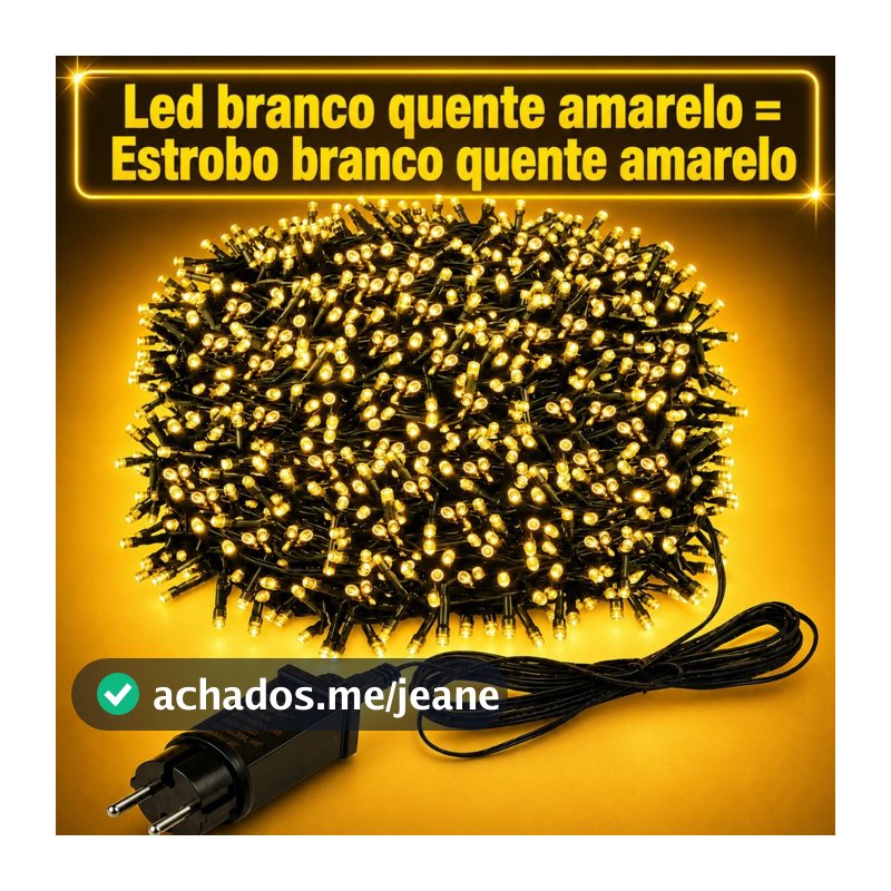 Cordão Pisca Pisca Natal 500 Leds Strobo Prova D`água 50 Mts Branco Quente Amarelo com Estrobo
