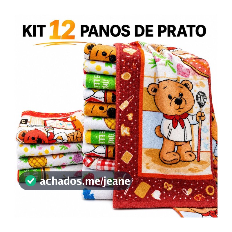 Kit 12 e 6 Pano de Prato Algodão Cozinha Atoalhado 60x40cm Pano de Copa Estampado Felpudo Alta Absorção