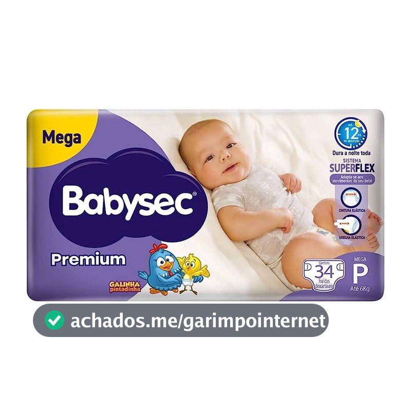 Fralda Descartável Babysec Galinha Pintadinha Premium Mega P - 34 Unidades